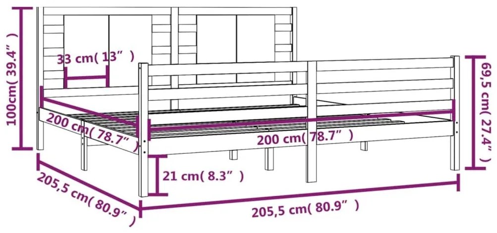 Πλαίσιο Κρεβατιού Καφέ Μελί 200 x 200 εκ. από Μασίφ Ξύλο Πεύκου - Καφέ