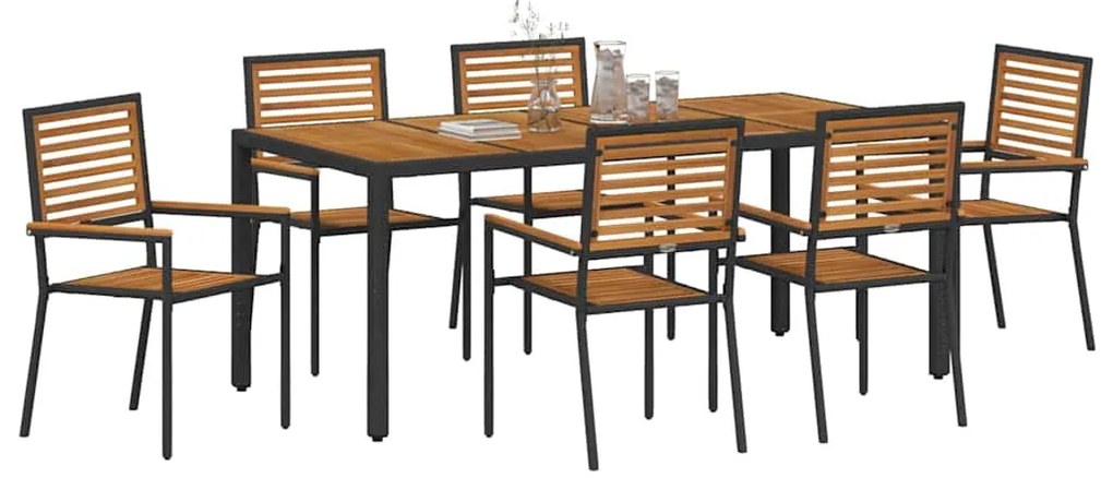 vidaXL Σετ τραπεζαρίας κήπου 7 τμχ, μαύρο πολυrattan από ακακία