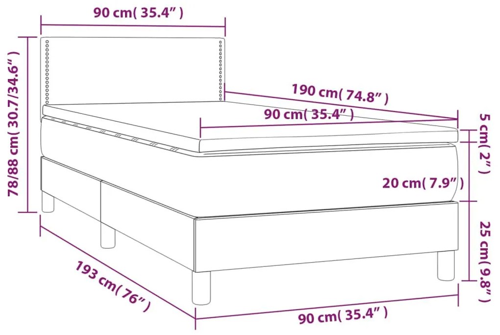 Κρεβάτι Boxspring με Στρώμα Μαύρο 90x190 εκ.Υφασμάτινο - Μαύρο