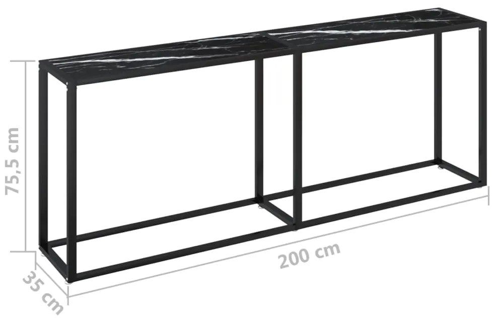 vidaXL Τραπέζι Κονσόλα Μαύρο Όψη Μαρμάρου 200x35x75,5 εκ. Ψημένο Γυαλί
