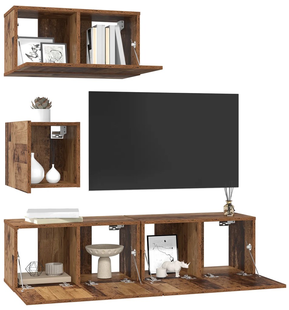 vidaXL Σετ TV Άλλο με αποθήκευση με πόρτα 4 pcs Παλιό ξύλο 60 x 30 x 30 cm