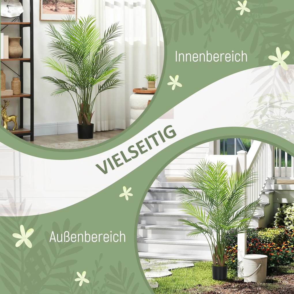 HOMCOM Τεχνητός φοίνικας μεγάλος 120cm Τεχνητό φυτό, Πλαστικό Τεχνητά φυτά σε γλάστρα για σαλόνι γραφείο