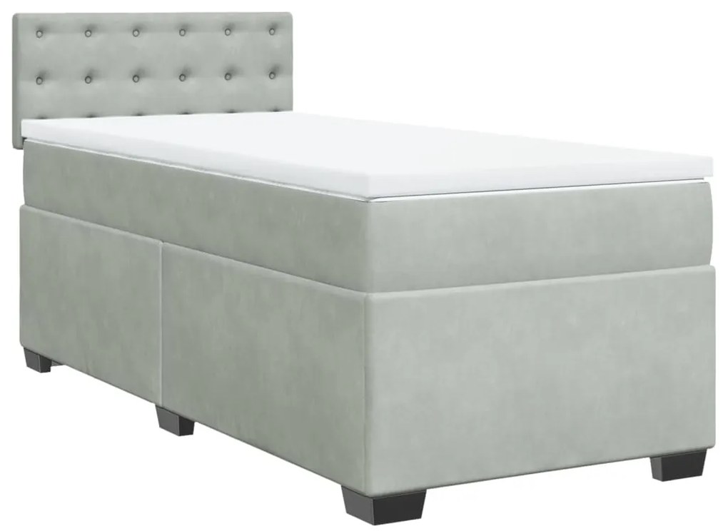 vidaXL Κρεβάτι Boxspring με Στρώμα Ανοιχτό Γκρι 100x200 εκ. Βελούδινο