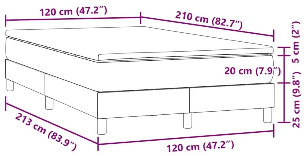 Κρεβάτι Boxspring με Στρώμα Ανοιχτό Γκρι 120x210 εκ. Βελούδινο - Γκρι