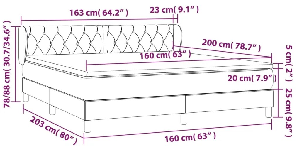 vidaXL Κρεβάτι Boxspring με Στρώμα Μαύρο 160x200 εκ. Υφασμάτινο