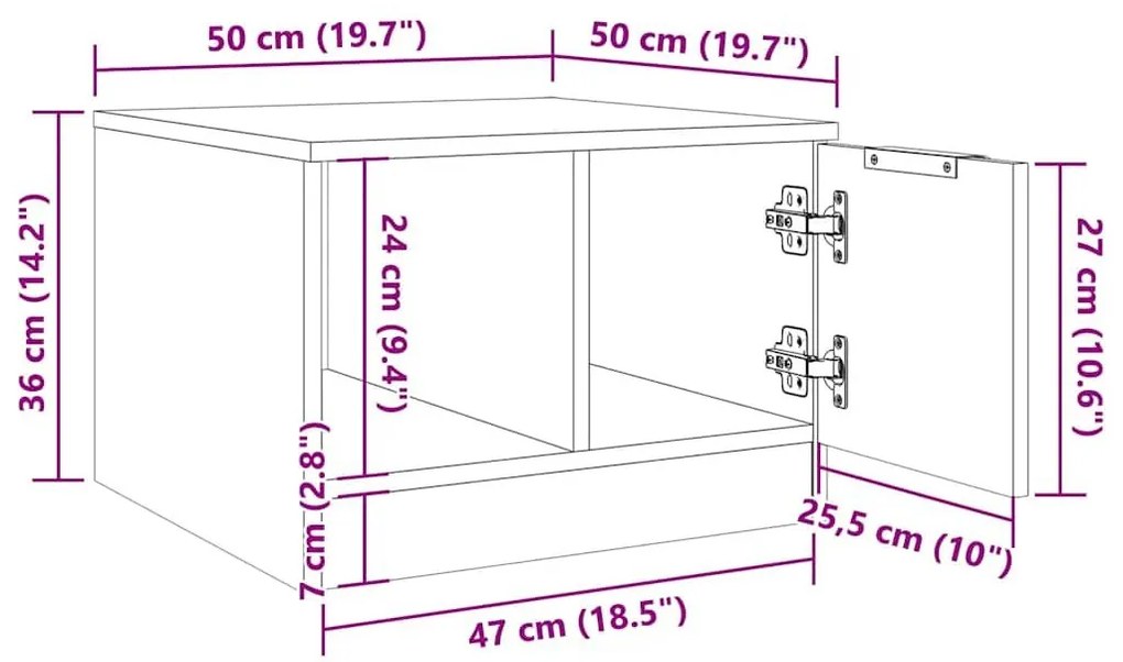 Τραπεζάκι Σαλονιού Παλιό Ξύλο 50x50x36 εκ. από Μοριοσανίδα - Καφέ