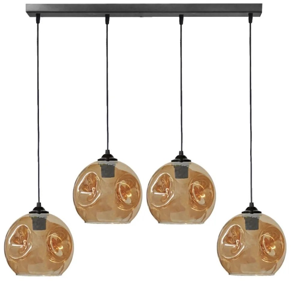 Φωτιστικό Οροφής - Ράγα Pop 02-0415 4/Ε27 Φ20x100x96cm Black-Honey Heronia Μέταλλο,Γυαλί