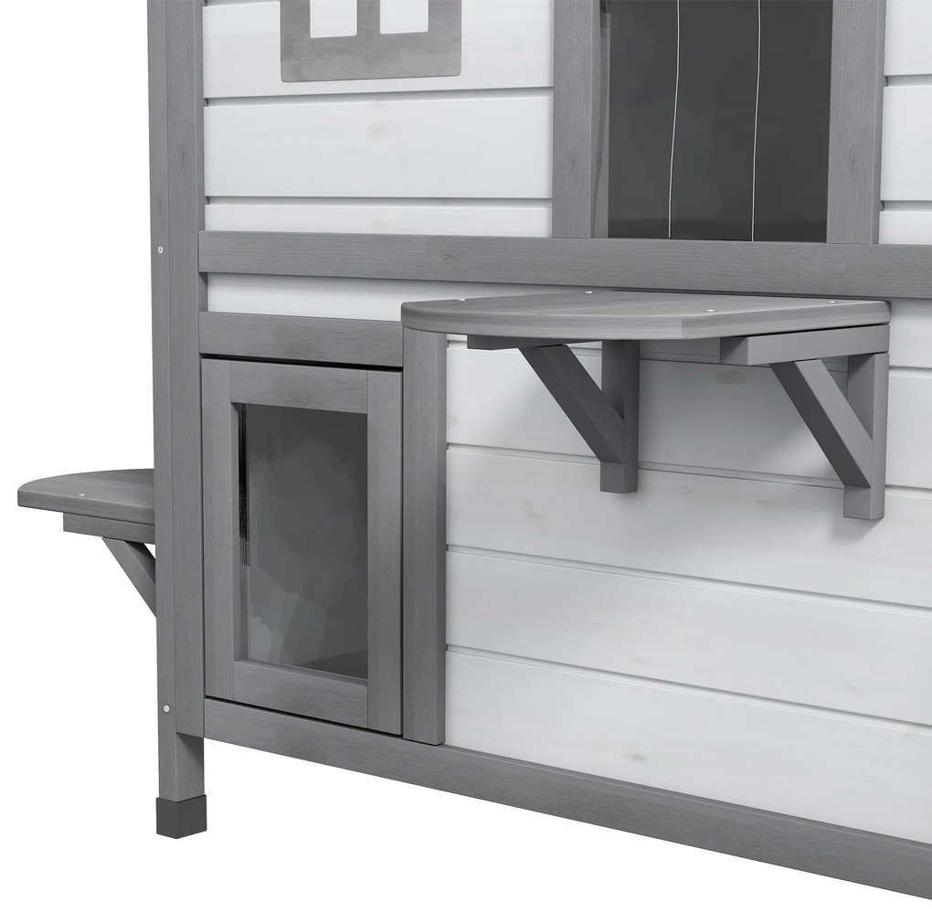 PawHut Σπίτι Γάτας, 2 Επίπεδα, Ανθεκτικό στις Καιρικές Συνθήκες, 99,5 x 76 x 91 cm, Λευκό + Γκρι