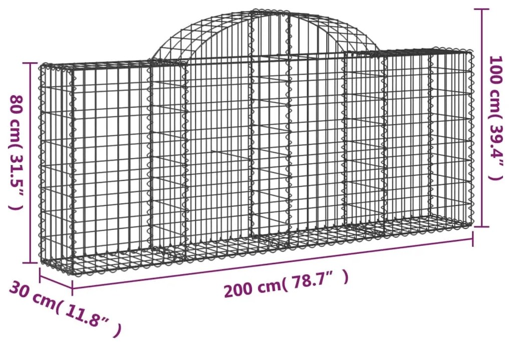 vidaXL Συρματοκιβώτια Τοξωτά 5 τεμ. 200x30x80/100 εκ. Γαλβαν. Ατσάλι