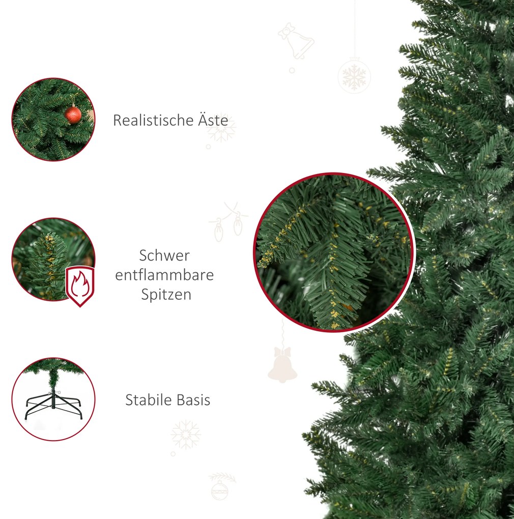 HOMCOM Τεχνητό Χριστουγεννιάτικο Δέντρο 180 εκ. Πεύκο Τεχνητό με 724 Κλαδιά Μεταλλική Βάση για Εσωτερικούς Χώρους