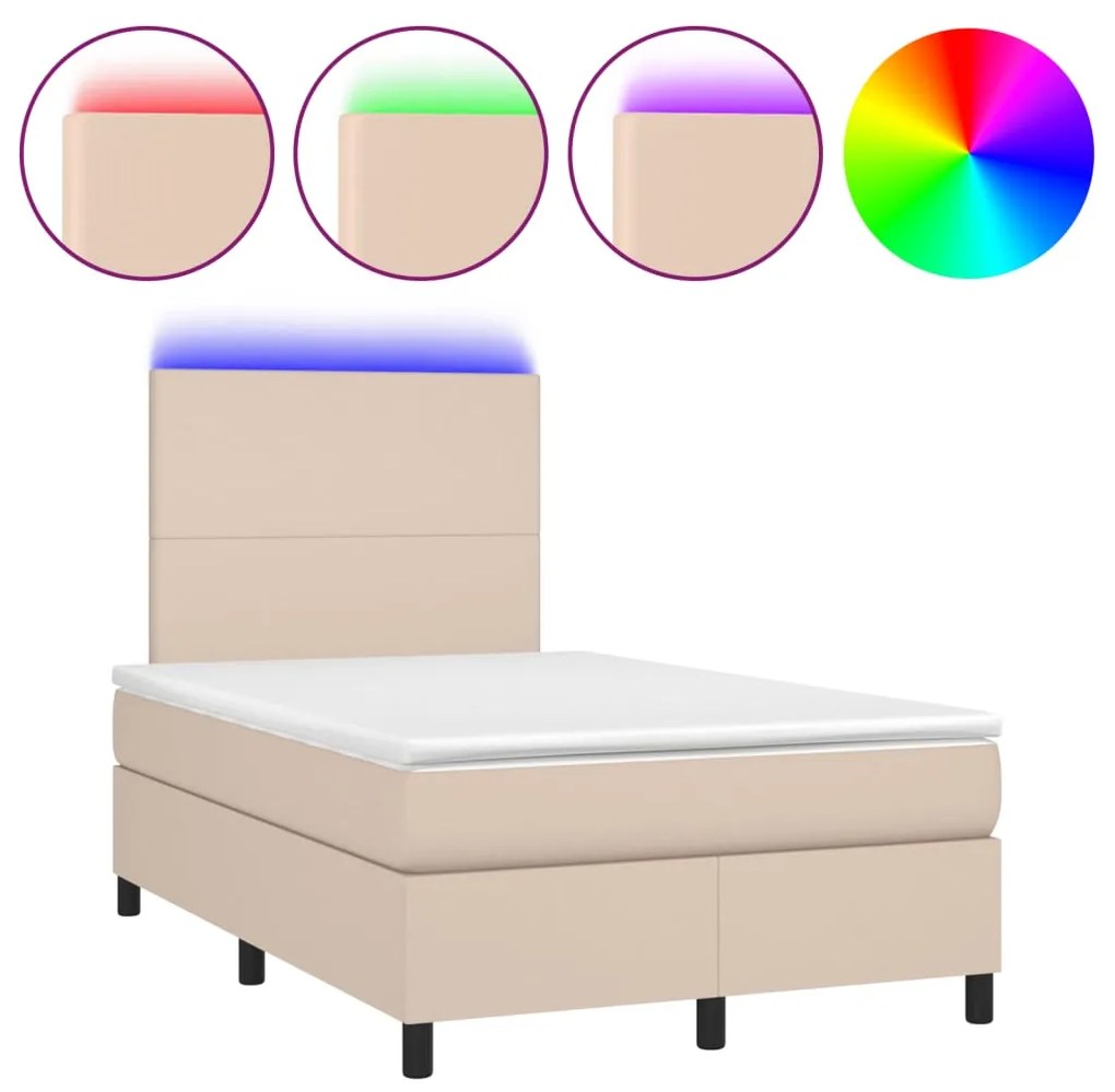 Κρεβάτι Boxspring Στρώμα&amp;LED Καπουτσίνο 120x190 εκ. Συνθ. Δέρμα - Καφέ