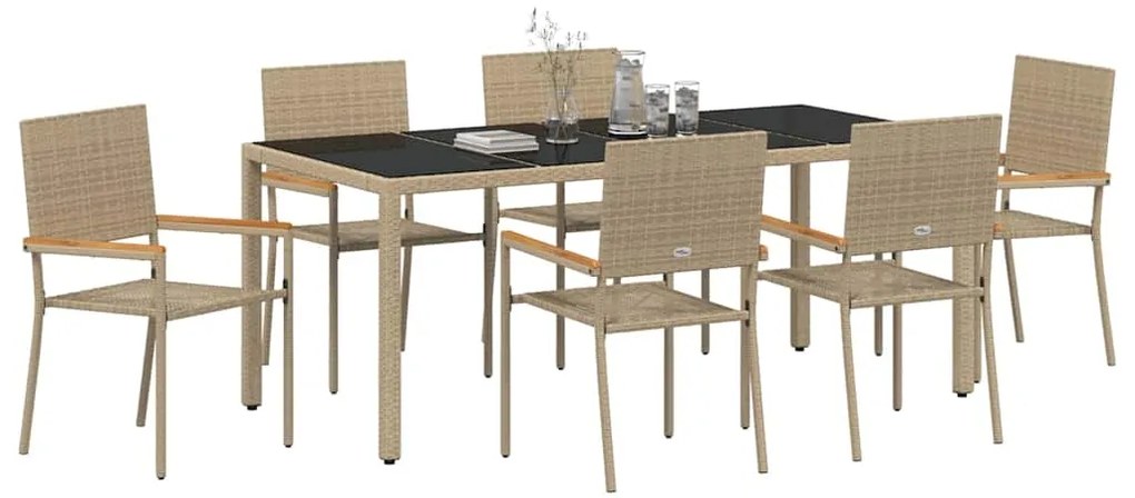 vidaXL Σέτ φαγητού για κήπο 7 pcs Μπεζ συνθετικό ρατάν