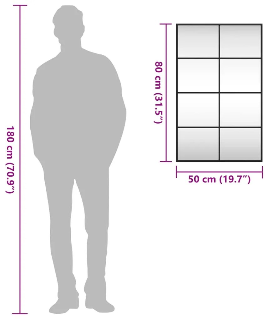 Καθρέφτης Ορθογώνιος Μαύρος 50 x 80 εκ. από Σίδερο - Μαύρο