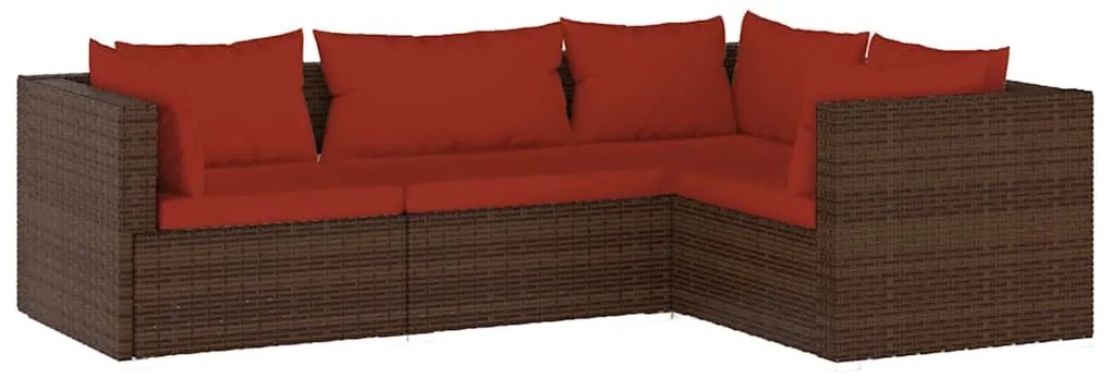 vidaXL Σαλόνι Κήπου 4 Τεμαχίων Καφέ από Συνθετικό Ρατάν με Μαξιλάρια