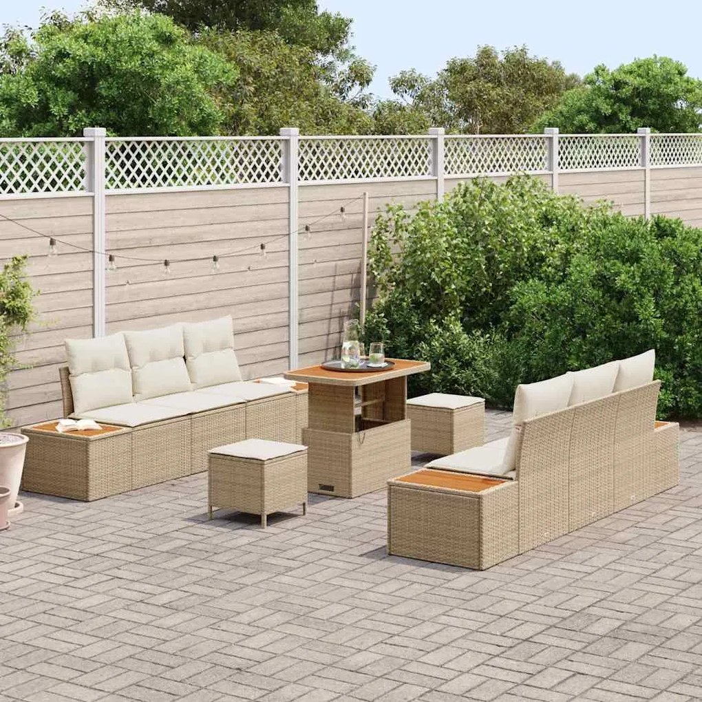 vidaXL Σετ Καναπέ Κήπου 9 pcs Μπεζ και Κρέμα 90 x 55 x 71 cm