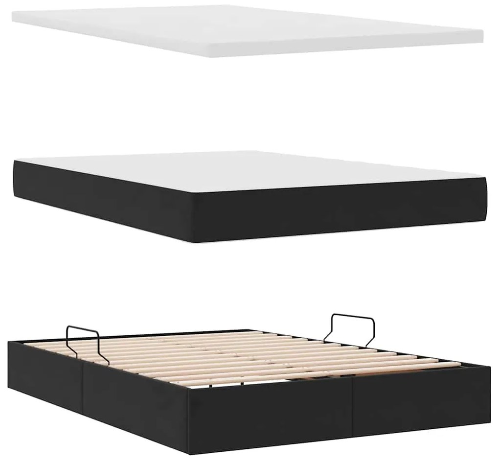 vidaXL Κρεβάτι με αποθηκευτικό χώρο και LED Μαύρο 140 x 200 cm Βελούδο