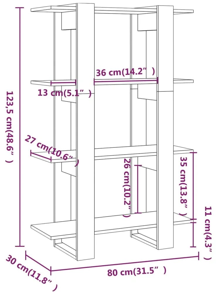 vidaXL Βιβλιοθήκη/Διαχωριστικό Χώρου Sonoma Δρυς 80 x 30 x 123,5 εκ.