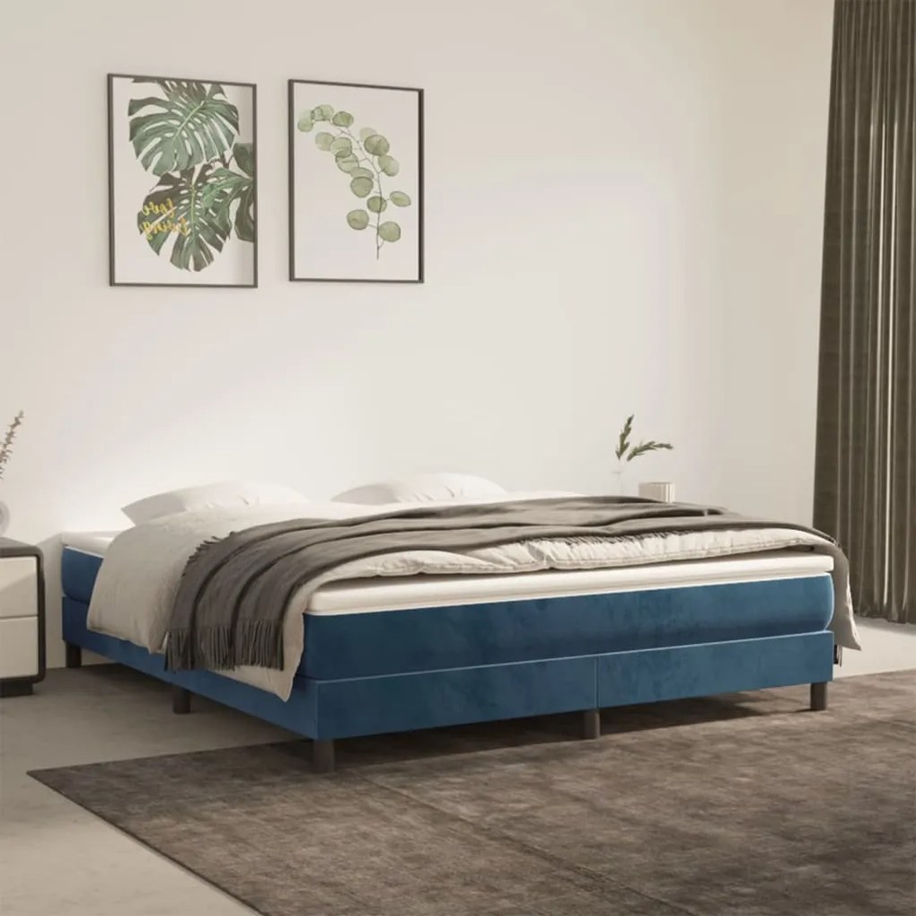 vidaXL Κρεβάτι Boxspring με Στρώμα Σκούρο Μπλε 180x200 εκ. Βελούδινο