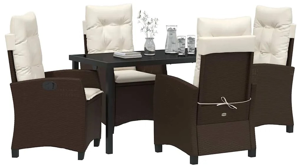 vidaXL Σέτ φαγητού για κήπο με μαξιλάρι 5 pcs Καφέ συνθετικό ρατάν