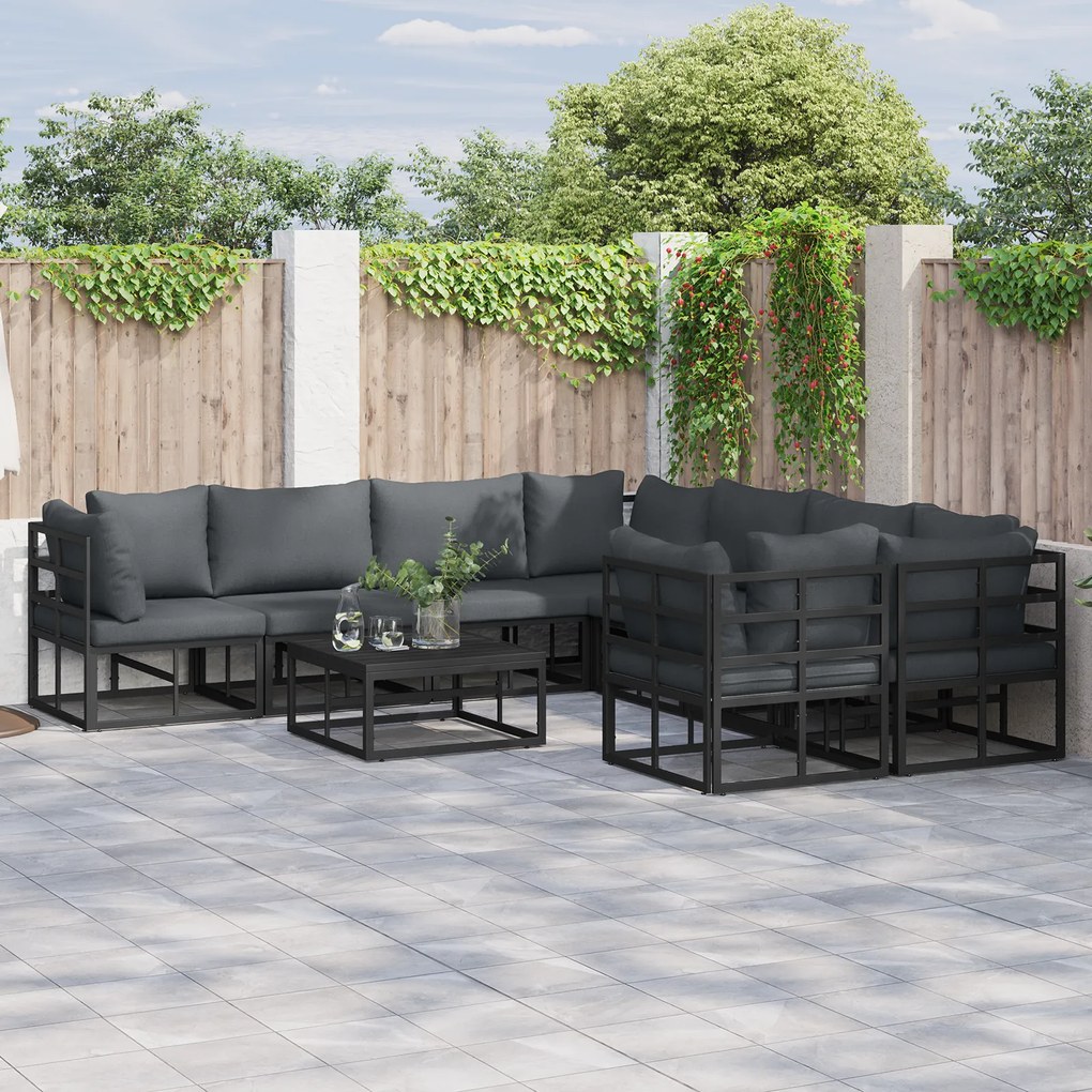 vidaXL Σετ Καναπέ Κήπου 8 pcs Μαύρο 283 x 283 x 71 εκ. Αλουμίνιο