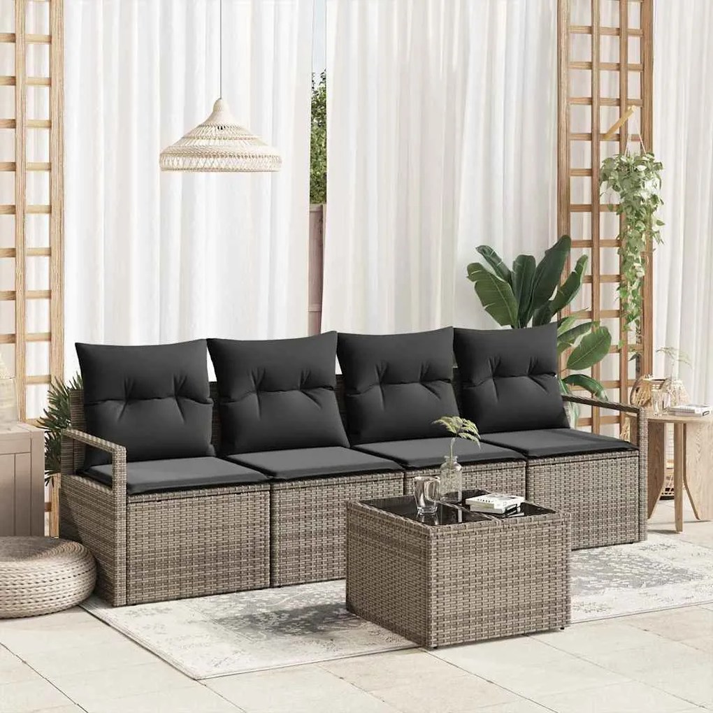 vidaXL Σετ Καναπέ Κήπου με μαξιλάρι 5 pcs Γκρι 55 x 55 x 37 εκ