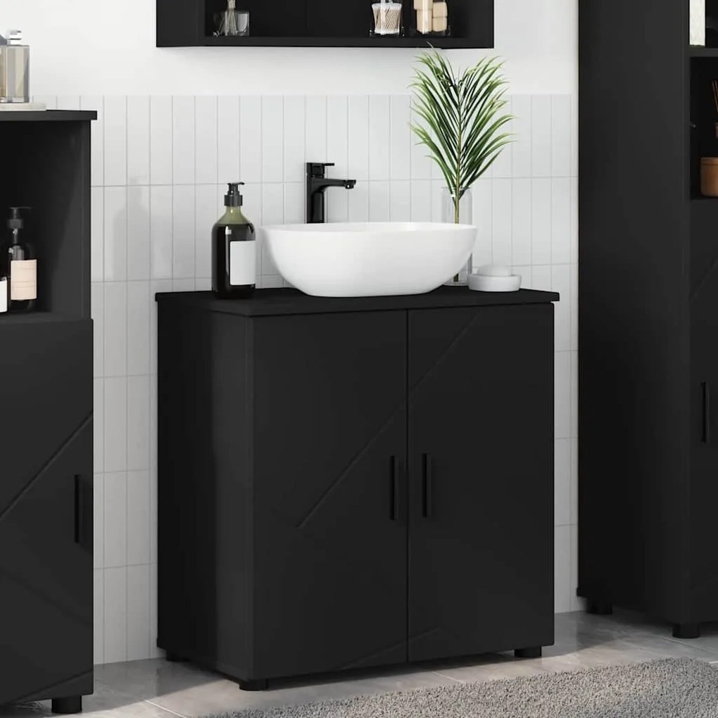 vidaXL Ντουλάπι Μπάνιου Μαύρο 61 x 35 x 64 εκ. Επεξεργασμένο ξύλο