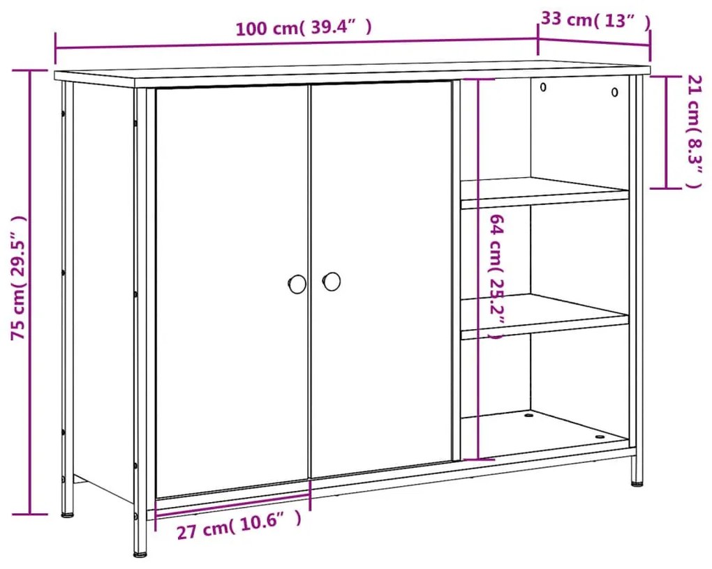 Ντουλάπι Γκρι Sonoma 100x33x75 εκ. από Επεξεργασμένο Ξύλο - Γκρι