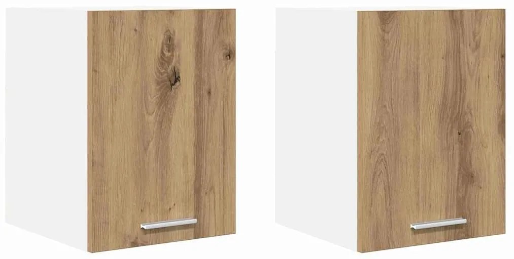 vidaXL Κρεμαστό ντουλάπι με πόρτα 2 pcs Χειροποίητη Δρυς και Λευκό