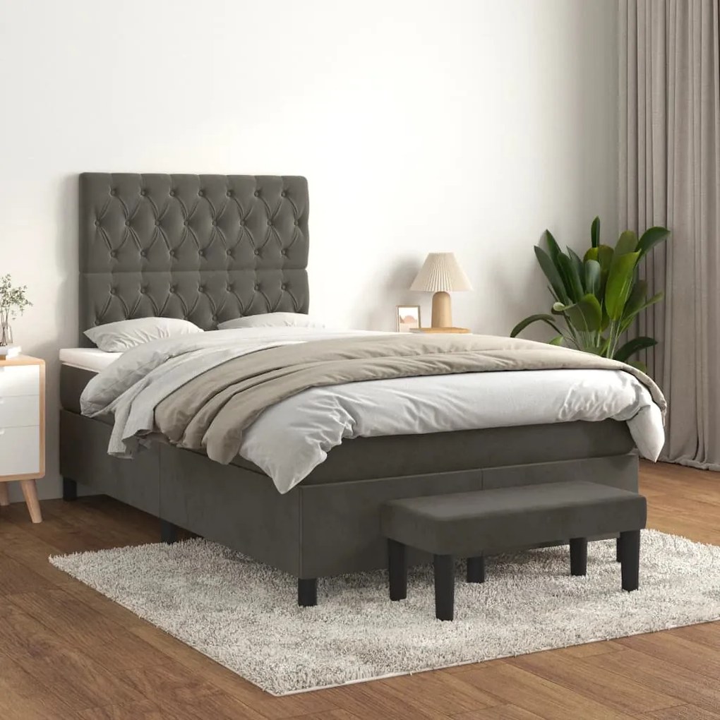 vidaXL Κρεβάτι Boxspring με Στρώμα Σκούρο Γκρι 120x190 εκ. Βελούδινο