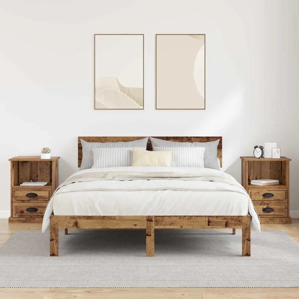 vidaXL Κομοδίνο 2 pcs Παλιό ξύλο 36 x 43 x 60 εκ Επεξεργασμένο ξύλο