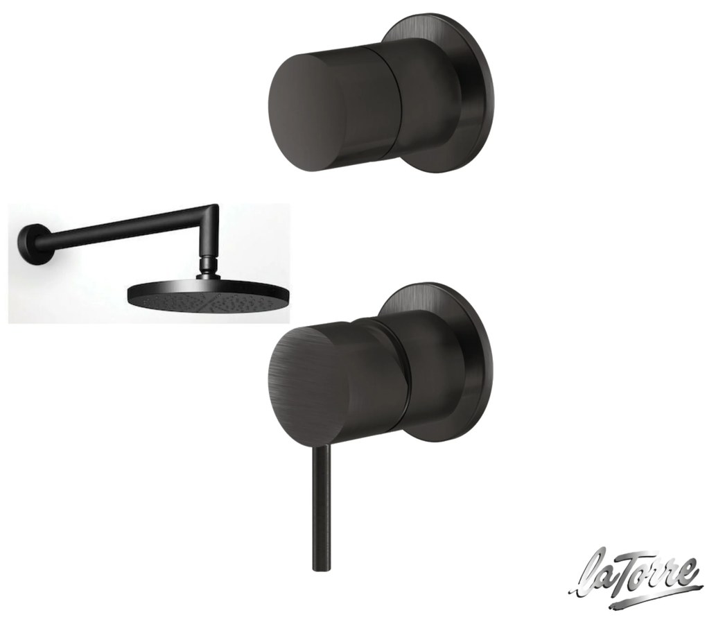 La Torre ELLE316 Black Brushed PVD ΣΕΤ Ανακλινόμενη κεφαλή+Μπράτσο τοίχου+Μίκτης εντοιχισμού