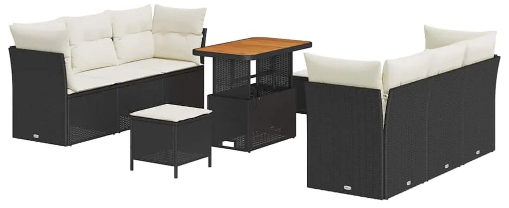 vidaXL Σετ Καναπέ Κήπου 9 pcs Μαύρο και κρεμ 90 x 55 x 71 cm