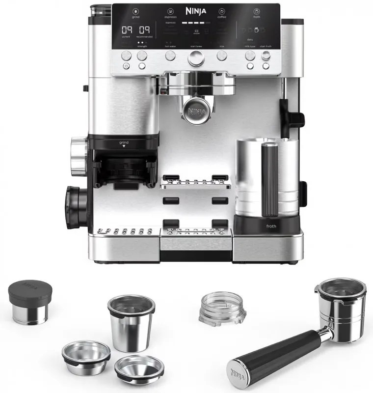 Ninja Luxe Café Premier ES601 3σε1, 1650W, 15 bar, 2 λίτρα, Barista Assist, texturirane χωρίς επαφή, 4 λειτουργίες, 3 ρυθμίσεις θερμοκρασίας, Inox/μαύρο.