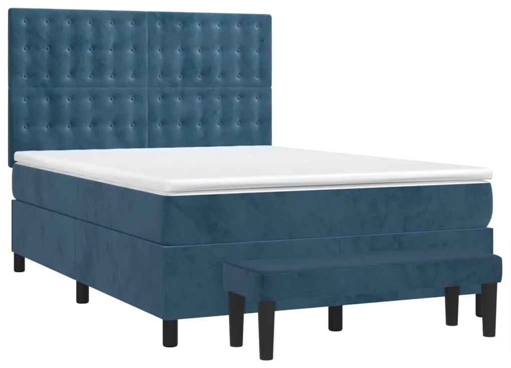 vidaXL Κρεβάτι Boxspring με Στρώμα Σκούρο Μπλε 140x190 εκ. Βελούδινο