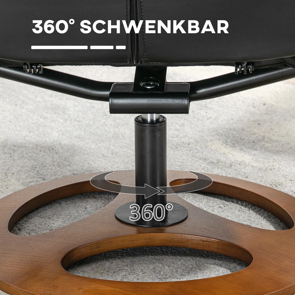 HOMCOM Πολυθρόνα Relax με Οθωμανικό, Πολυθρόνα με Υποπόδιο, Ρυθμιζόμενη Πλάτη, 77 cm x 89 cm x 110 cm, Μαύρο