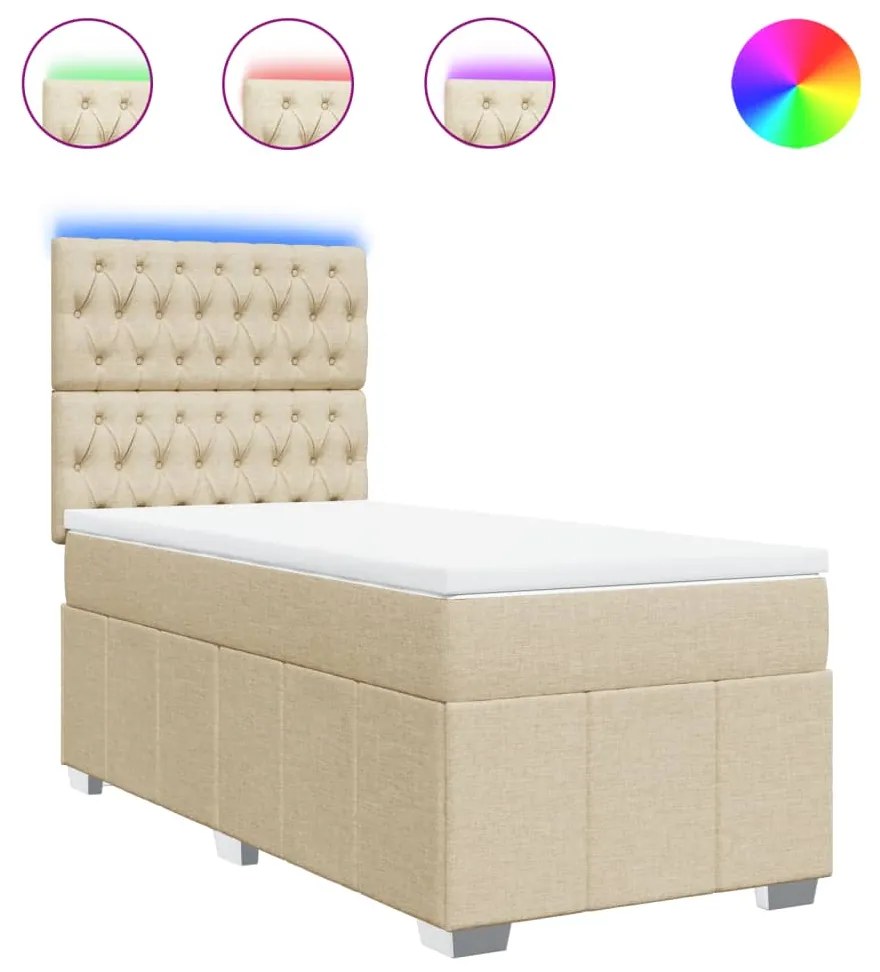 vidaXL Κρεβάτι Boxspring με Στρώμα Κρεμ 100 x 200 εκ. Υφασμάτινο