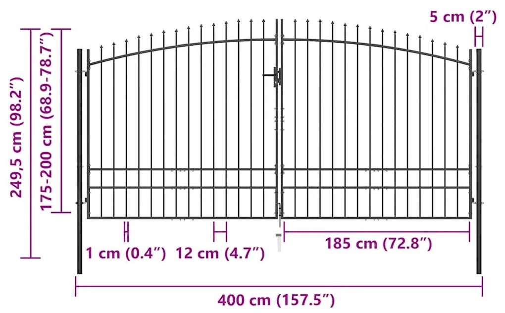vidaXL Πόρτα Περίφραξης Διπλή με Λόγχες 400 x 248 εκ.