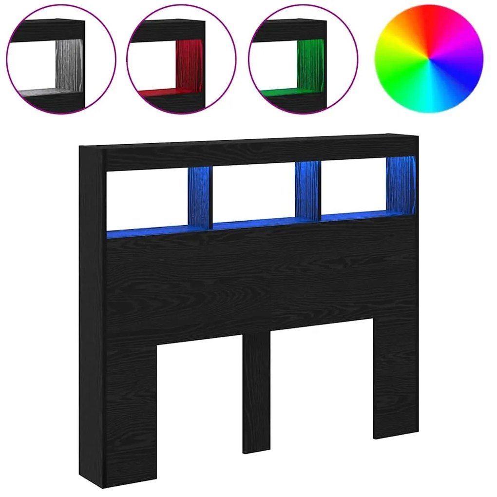 vidaXL Κεφαλάρι Ντουλάπι με LED με ράφι Μαύρη δρυς 122 x 17 x 102 εκ