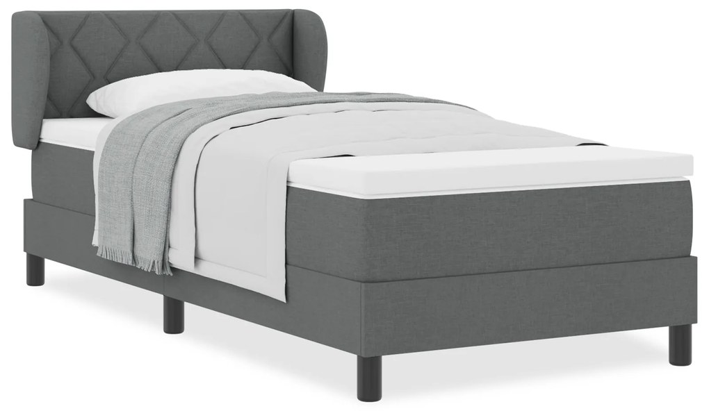 vidaXL Κρεβάτι Box Spring με Στρώμα Σκούρο Γκρι 90x200 εκ Ύφασμα