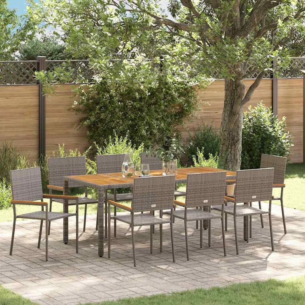 vidaXL Σέτ φαγητού για κήπο 9 pcs Γκρι 190 x 90 x 75 cm