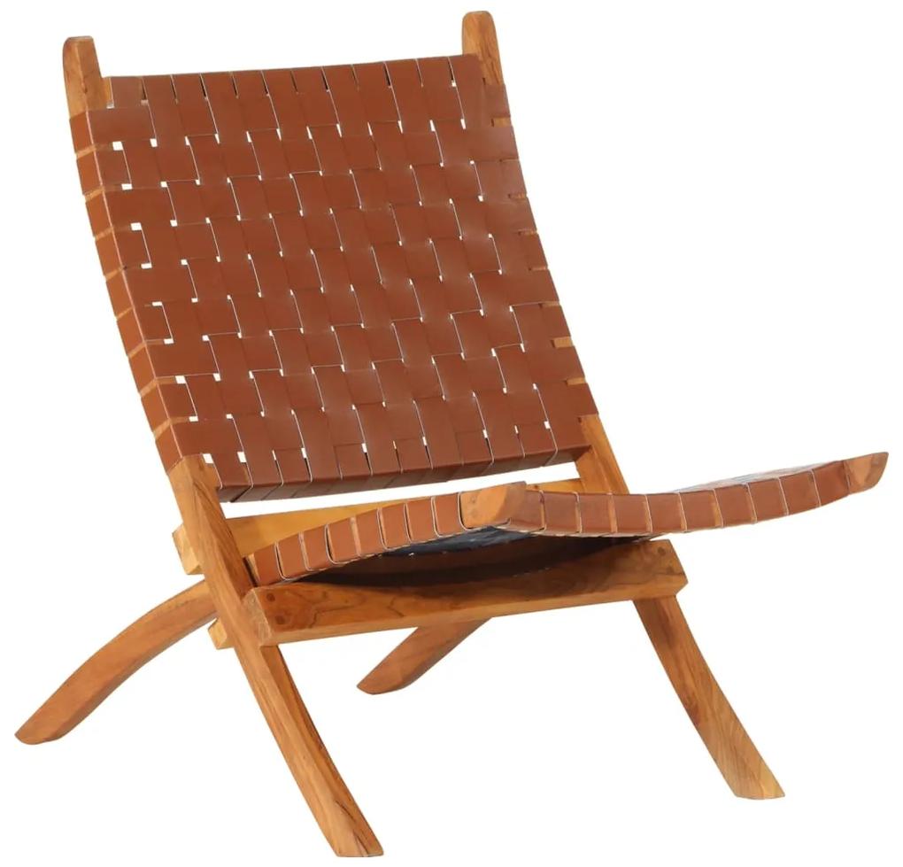Καρέκλα Πτυσσόμενη Καφέ από Γνήσιο Δέρμα