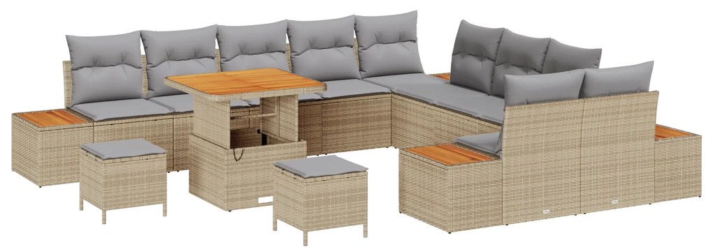 vidaXL Σετ Καναπέ Κήπου με μαξιλάρι 13 pcs Μπεζ Πολυ ράταν