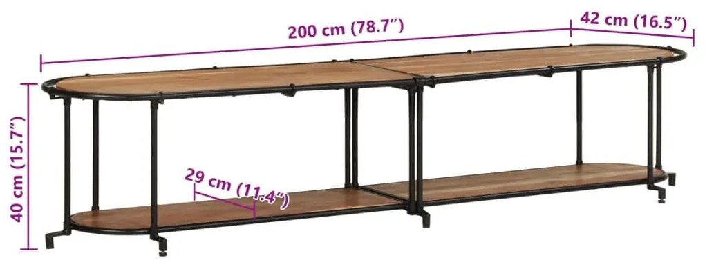 Έπιπλο Τηλεόρασης 200x42x40 εκ. από Μασίφ Ξύλο Ακακίας - Καφέ