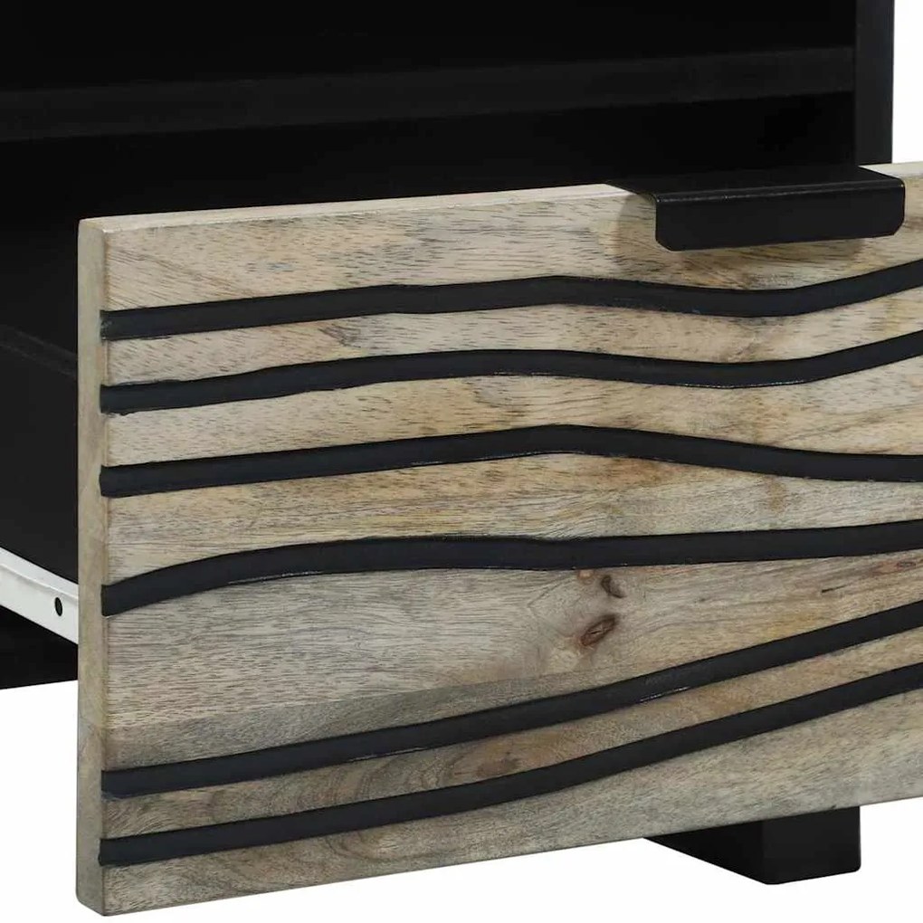 vidaXL Κομοδίνο Λευκό και Μαύρο 40 x 33 x 46 εκ. Μασίφ ξύλο ακακίας