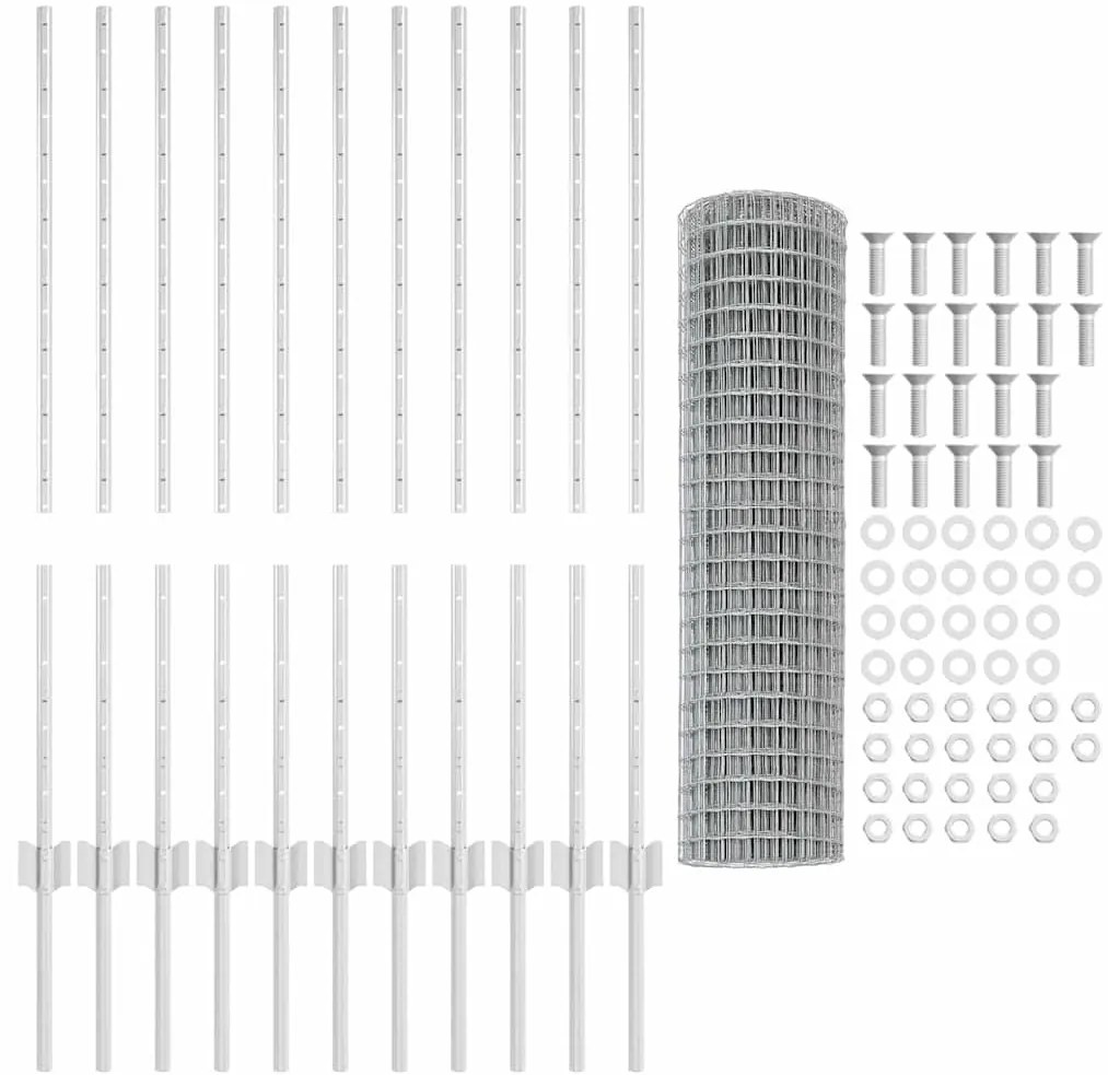 vidaXL Φράχτης με Στήλες. Ασημί 1 x 25 m Ατσάλι