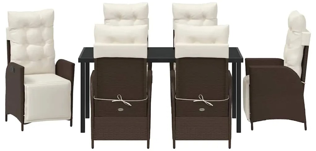 vidaXL Σέτ φαγητού για κήπο με μαξιλάρι 7 pcs Καφέ συνθετικό ρατάν