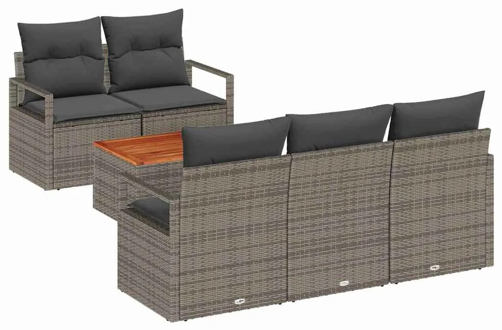 vidaXL Σετ Καναπέ Κήπου με μαξιλάρι 6 pcs Γκρι Πολυ ράταν