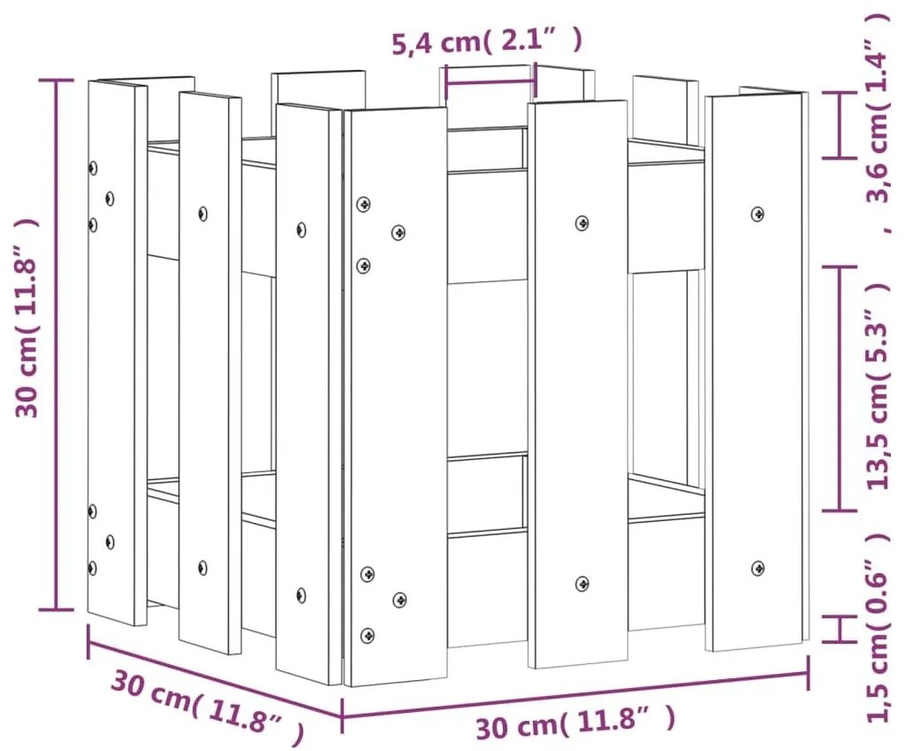 Ζαρντινιέρα με Σχέδιο Φράχτη 30x30x30 εκ. Εμποτισμ. Ξύλο Πεύκου - Καφέ