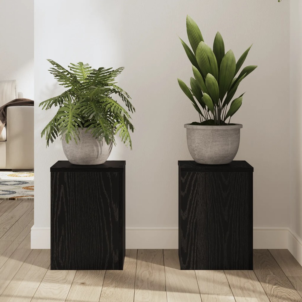 vidaXL Βάσεις Φυτών 2 τεμ Μαύρη Δρυς 25x25x35 εκ Επεξεργασμένο Ξύλο
