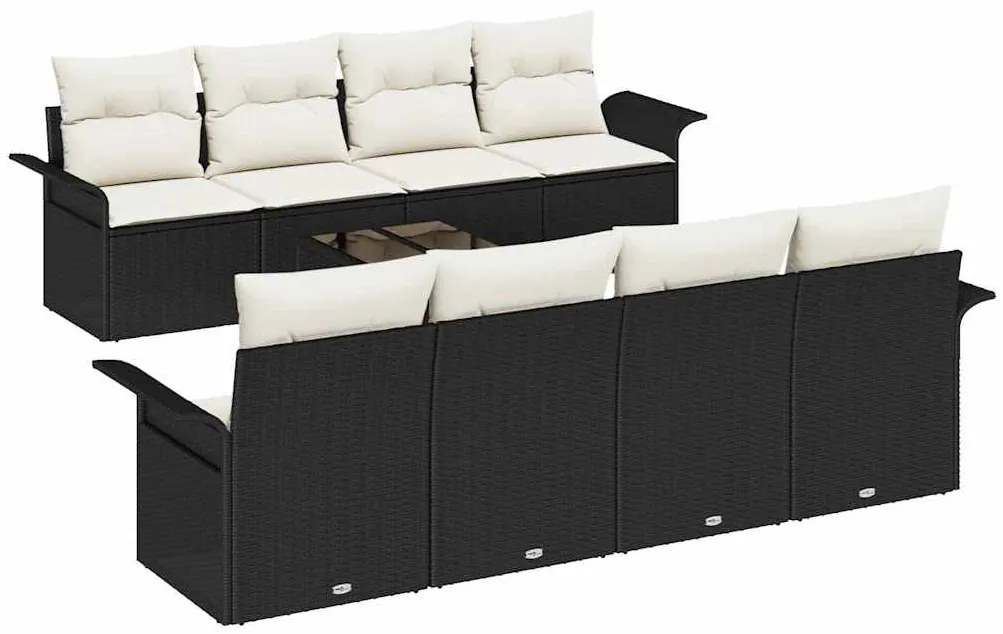 vidaXL Σετ Καναπέ Κήπου με μαξιλάρι 9 pcs Μαύρο, Κρέμα 55 x 55 x 37 εκ